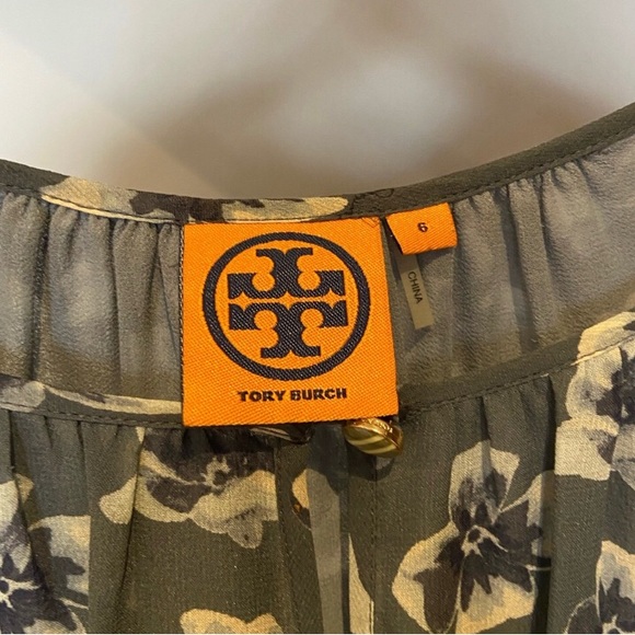 Tory Burch flower print silk top. - Picture 2 of 3